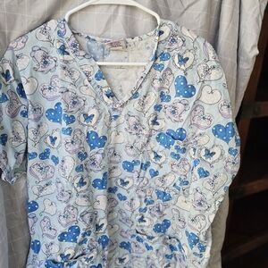 Scrubstar Blue and White Heart Patterned Scrub Top